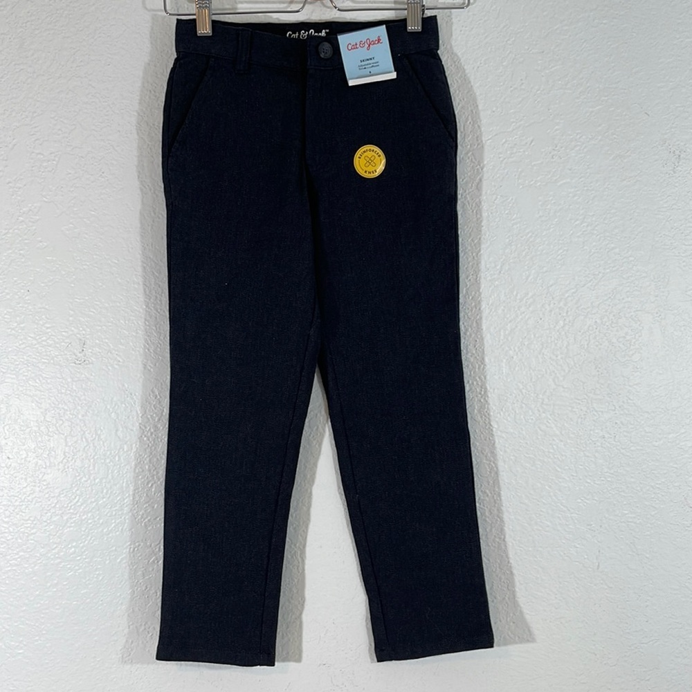 CAT & JACK SKINNY Boys' Reinforced Knee Uniform Chino Pants Adjustable Waist New